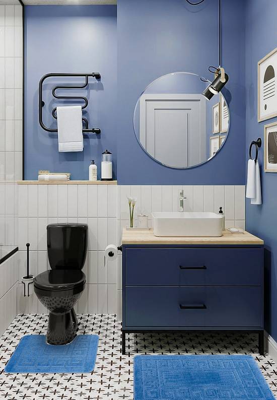Синий комплект ковриков для ванной комнаты и туалета Ethnic 2509 Blue BQ