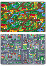 дизайн двустороннего игрового коврика Playmat DUO City Grey+Farm